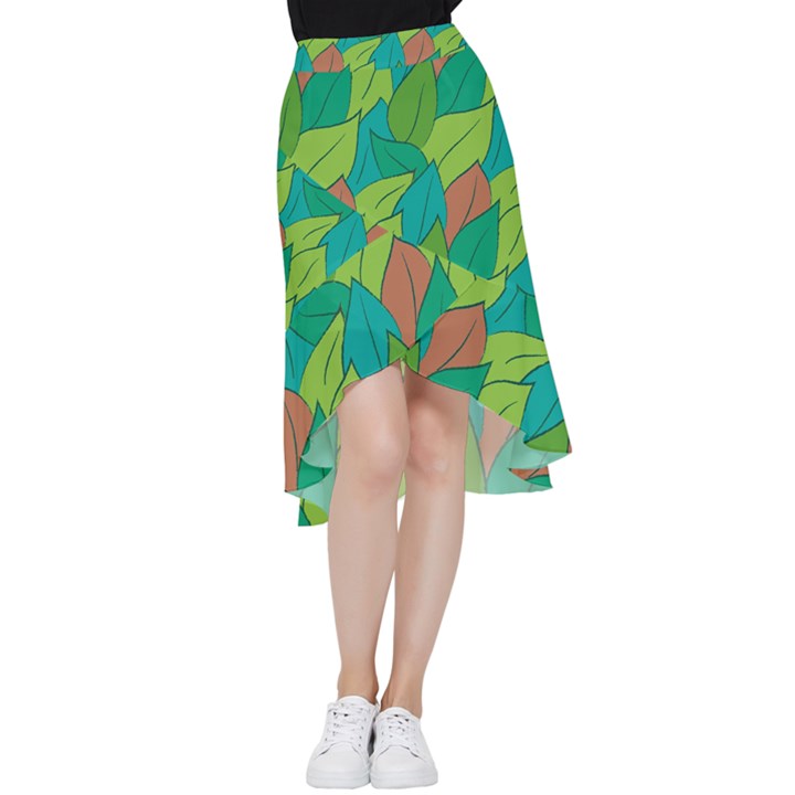 Leaves Pattern Autumn Background Frill Hi Low Chiffon Skirt