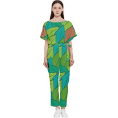 Leaves Pattern Autumn Background Batwing Lightweight Chiffon Jumpsuit by Ravend