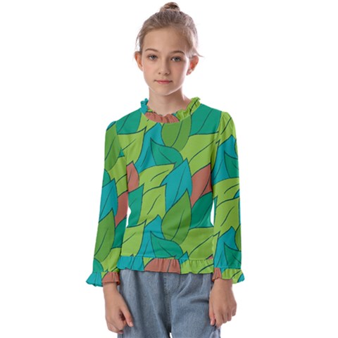 Leaves Pattern Autumn Background Kids  Frill Detail Tee by Ravend