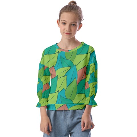 Leaves Pattern Autumn Background Kids  Cuff Sleeve Top by Ravend