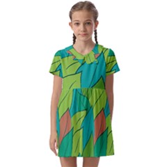 Leaves Pattern Autumn Background Kids  Asymmetric Collar Dress by Ravend