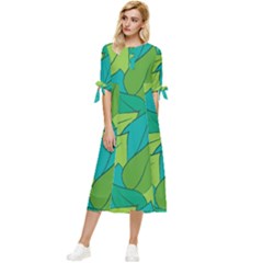 Leaves Pattern Autumn Background Bow Sleeve Chiffon Midi Dress by Ravend