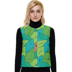 Leaves Pattern Autumn Background Women s Short Button Up Puffer Vest by Ravend