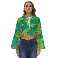 Leaves Pattern Autumn Background Boho Long Bell Sleeve Top by Ravend