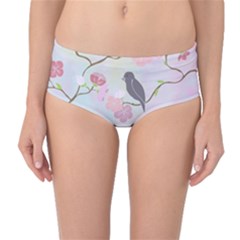 Bird Blossom Seamless Pattern Mid-waist Bikini Bottoms by Ravend