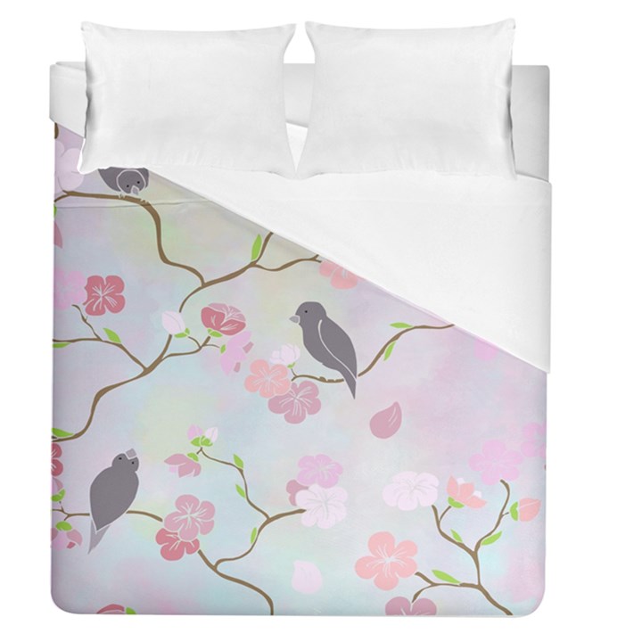 Bird Blossom Seamless Pattern Duvet Cover (Queen Size)