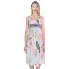 Bird Blossom Seamless Pattern Midi Sleeveless Dress by Ravend