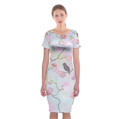 Bird Blossom Seamless Pattern Classic Short Sleeve Midi Dress by Ravend