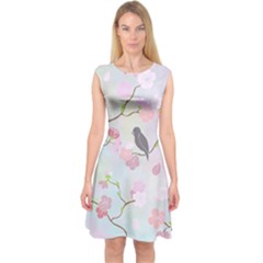 Bird Blossom Seamless Pattern Capsleeve Midi Dress by Ravend