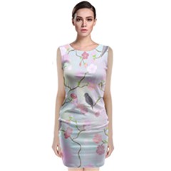 Bird Blossom Seamless Pattern Sleeveless Velvet Midi Dress by Ravend