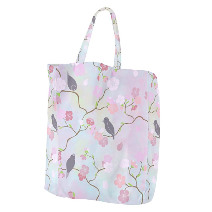 Bird Blossom Seamless Pattern Giant Grocery Tote