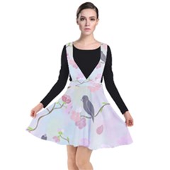 Bird Blossom Seamless Pattern Plunge Pinafore Dress by Ravend