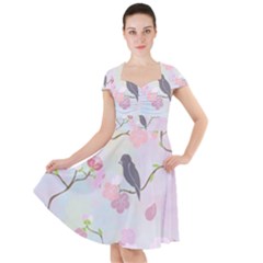 Bird Blossom Seamless Pattern Cap Sleeve Midi Dress by Ravend