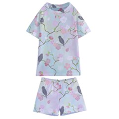 Bird Blossom Seamless Pattern Kids  Swim Tee And Shorts Set by Ravend