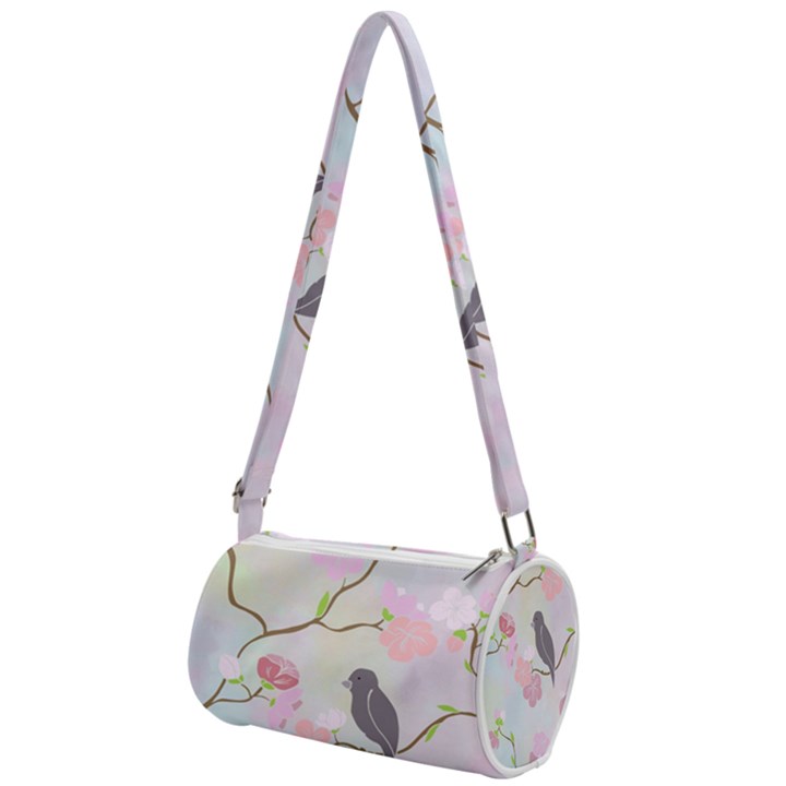 Bird Blossom Seamless Pattern Mini Cylinder Bag