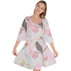 Bird Blossom Seamless Pattern Velour Kimono Dress by Ravend