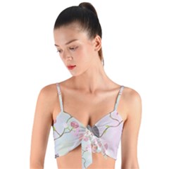 Bird Blossom Seamless Pattern Woven Tie Front Bralet by Ravend