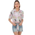 Bird Blossom Seamless Pattern Tie Front Shirt  View1