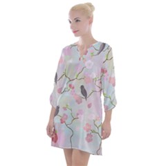 Bird Blossom Seamless Pattern Open Neck Shift Dress by Ravend