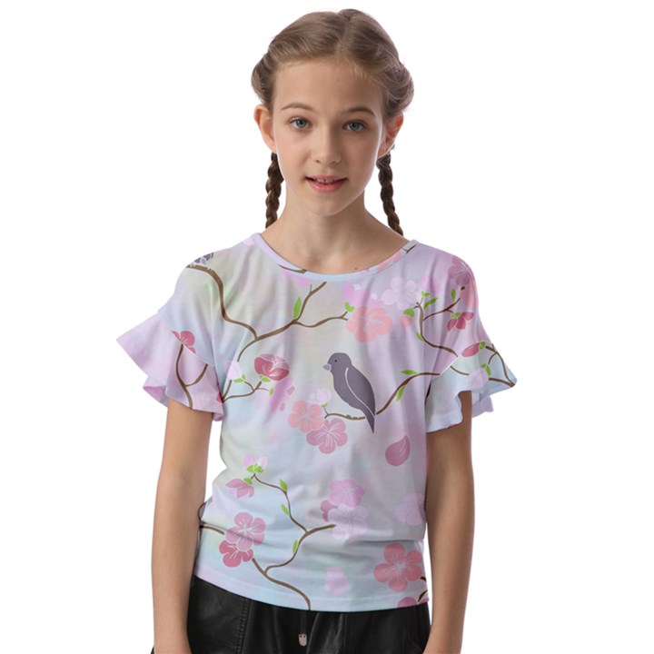 Bird Blossom Seamless Pattern Kids  Cut Out Flutter Sleeves