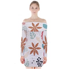 Nature Flora Background Wallpaper Long Sleeve Off Shoulder Dress by Ravend