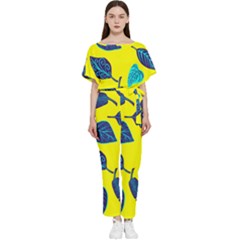 Sheets Pattern Picture Detail Batwing Lightweight Chiffon Jumpsuit by Ravend