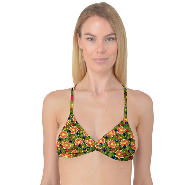 Fruits Star Blueberry Cherry Leaf Reversible Tri Bikini Top