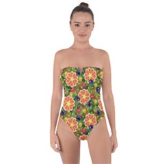 Fruits Star Blueberry Cherry Leaf Tie Back One Piece Swimsuit by Ravend