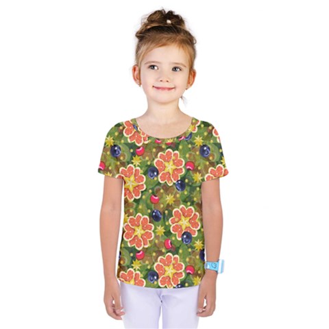 Fruits Star Blueberry Cherry Leaf Kids  One Piece Tee by Ravend