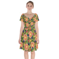 Fruits Star Blueberry Cherry Leaf Short Sleeve Bardot Dress by Ravend