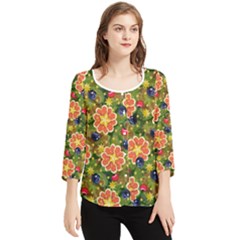 Fruits Star Blueberry Cherry Leaf Chiffon Quarter Sleeve Blouse by Ravend