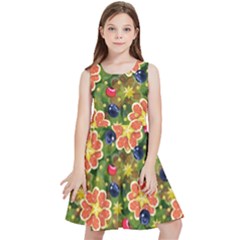 Fruits Star Blueberry Cherry Leaf Kids  Skater Dress by Ravend