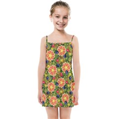 Fruits Star Blueberry Cherry Leaf Kids  Summer Sun Dress by Ravend