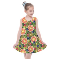 Fruits Star Blueberry Cherry Leaf Kids  Summer Dress by Ravend