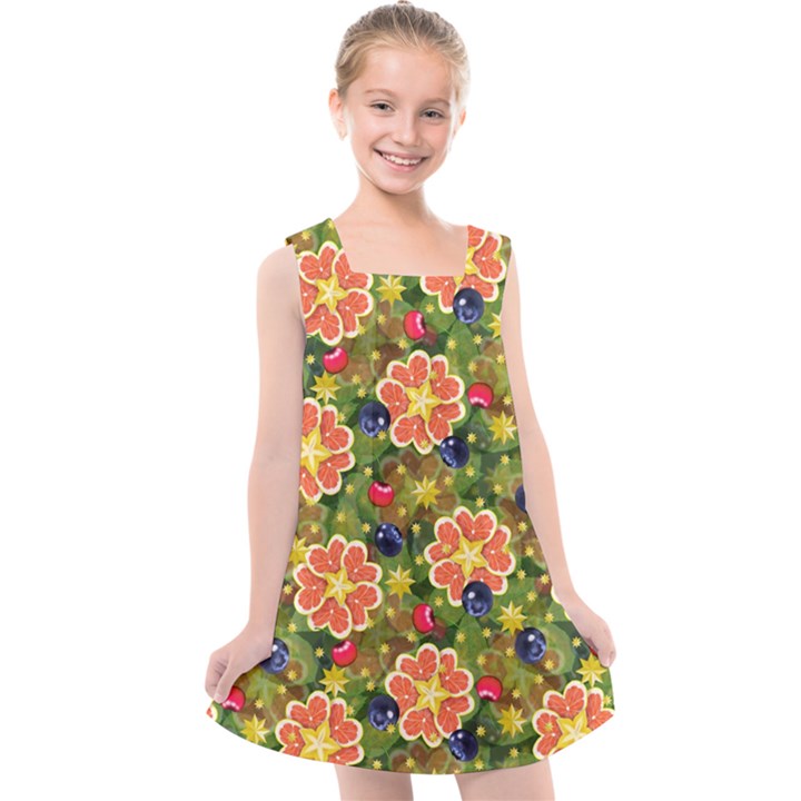 Fruits Star Blueberry Cherry Leaf Kids  Cross Back Dress