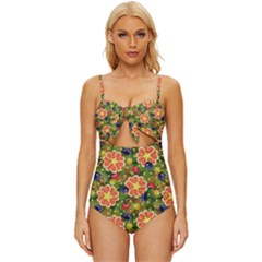 Fruits Star Blueberry Cherry Leaf Knot Front One-piece Swimsuit by Ravend