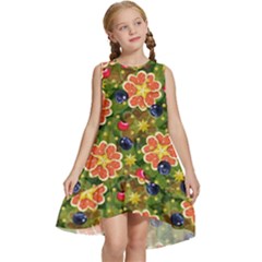 Fruits Star Blueberry Cherry Leaf Kids  Frill Swing Dress by Ravend