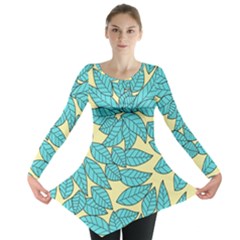 Illustration Sheets Dry Leaves Print Pattern Long Sleeve Tunic  by Ravend