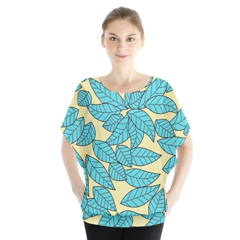 Illustration Sheets Dry Leaves Print Pattern Batwing Chiffon Blouse by Ravend