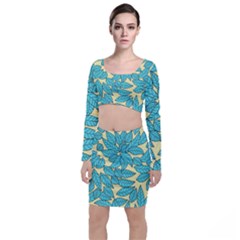 Illustration Sheets Dry Leaves Print Pattern Top And Skirt Sets