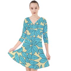 Illustration Sheets Dry Leaves Print Pattern Quarter Sleeve Front Wrap Dress by Ravend