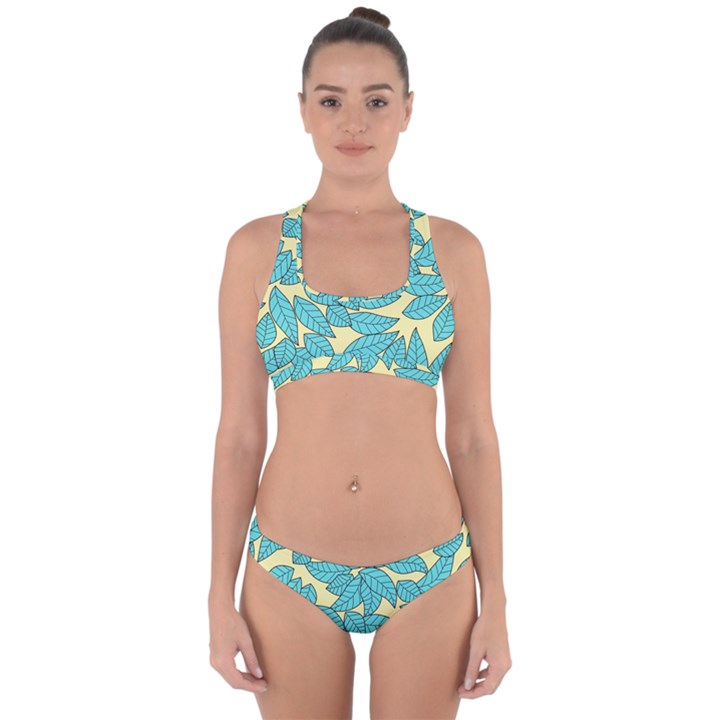 Illustration Sheets Dry Leaves Print Pattern Cross Back Hipster Bikini Set