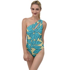 Illustration Sheets Dry Leaves Print Pattern To One Side Swimsuit by Ravend