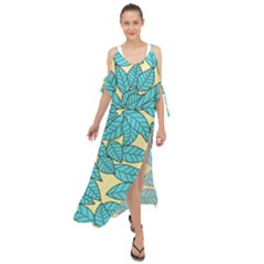 Illustration Sheets Dry Leaves Print Pattern Maxi Chiffon Cover Up Dress