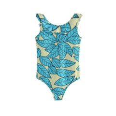 Illustration Sheets Dry Leaves Print Pattern Kids  Frill Swimsuit by Ravend