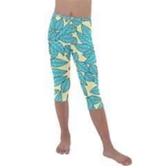 Illustration Sheets Dry Leaves Print Pattern Kids  Lightweight Velour Capri Leggings 