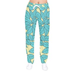 Illustration Sheets Dry Leaves Print Pattern Women Velvet Drawstring Pants by Ravend