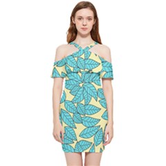 Illustration Sheets Dry Leaves Print Pattern Shoulder Frill Bodycon Summer Dress by Ravend