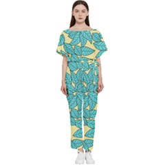 Illustration Sheets Dry Leaves Print Pattern Batwing Lightweight Chiffon Jumpsuit by Ravend