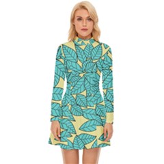 Illustration Sheets Dry Leaves Print Pattern Long Sleeve Velour Longline Dress by Ravend